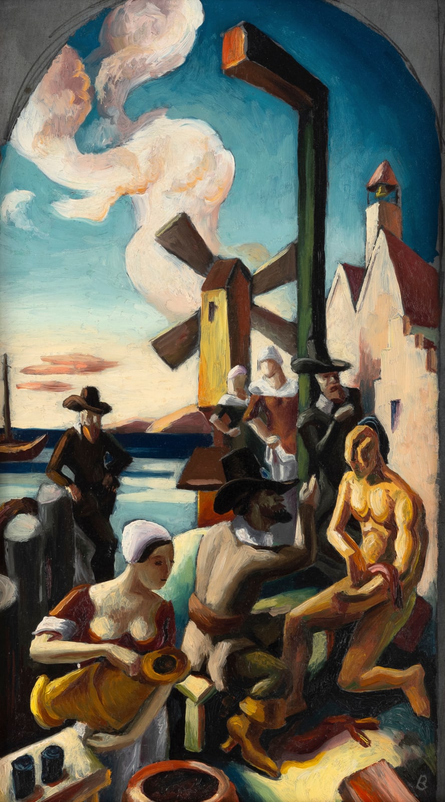 Thomas Hart Benton, Study for "History of New York: 1653 — Colonial Era (Pilgrims and Indians)", c. 1927
