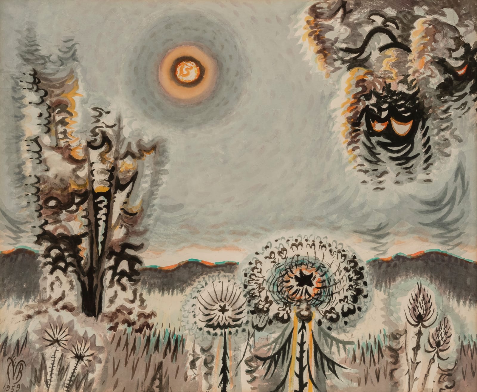 Charles Burchfield, Sultry Moon, 1959