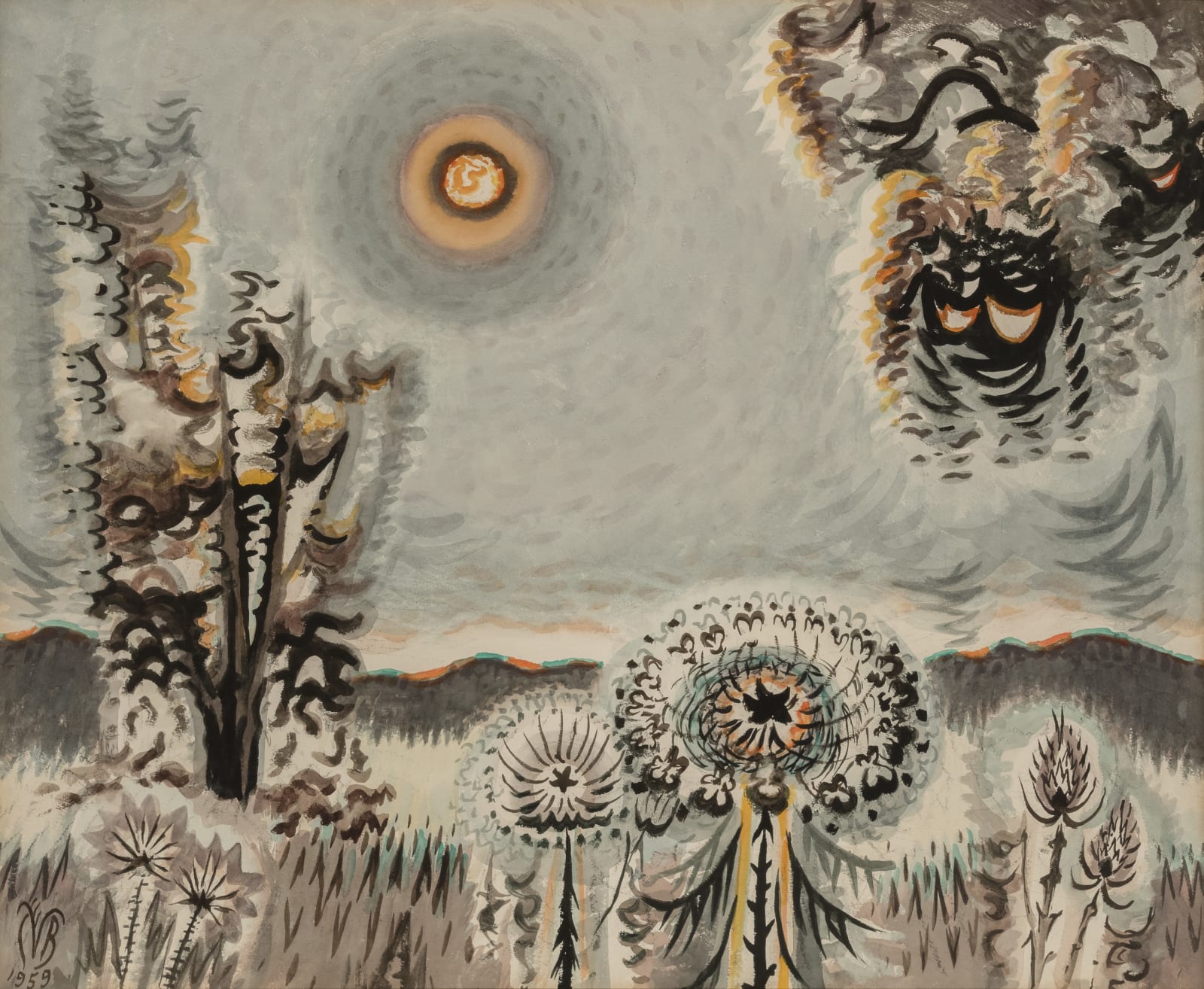 Charles E. Burchfield, Sultry Moon, 1959