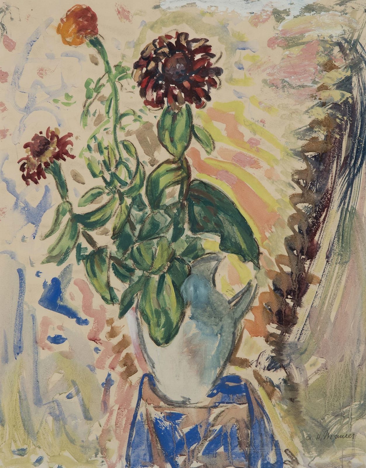 Alfred Maurer, Flowers in White Pitcher, c. 1925-30