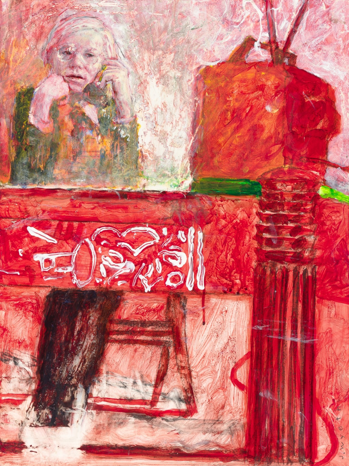 Jamie Wyeth, "a.w. on phone. watching soaps at brass deco desk", c. 2000-10