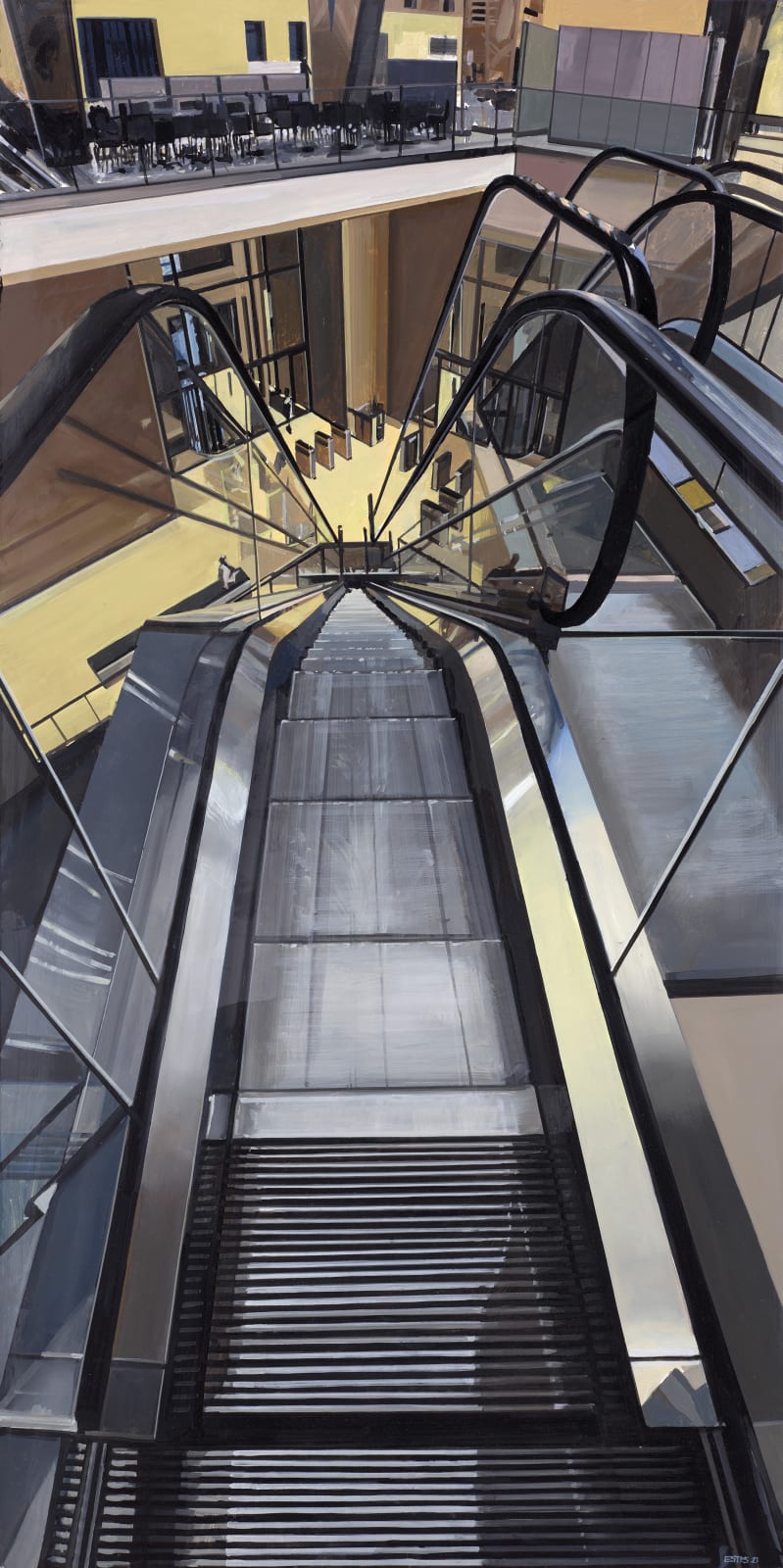 Richard Estes, Escalator in Hearst Tower, 2021