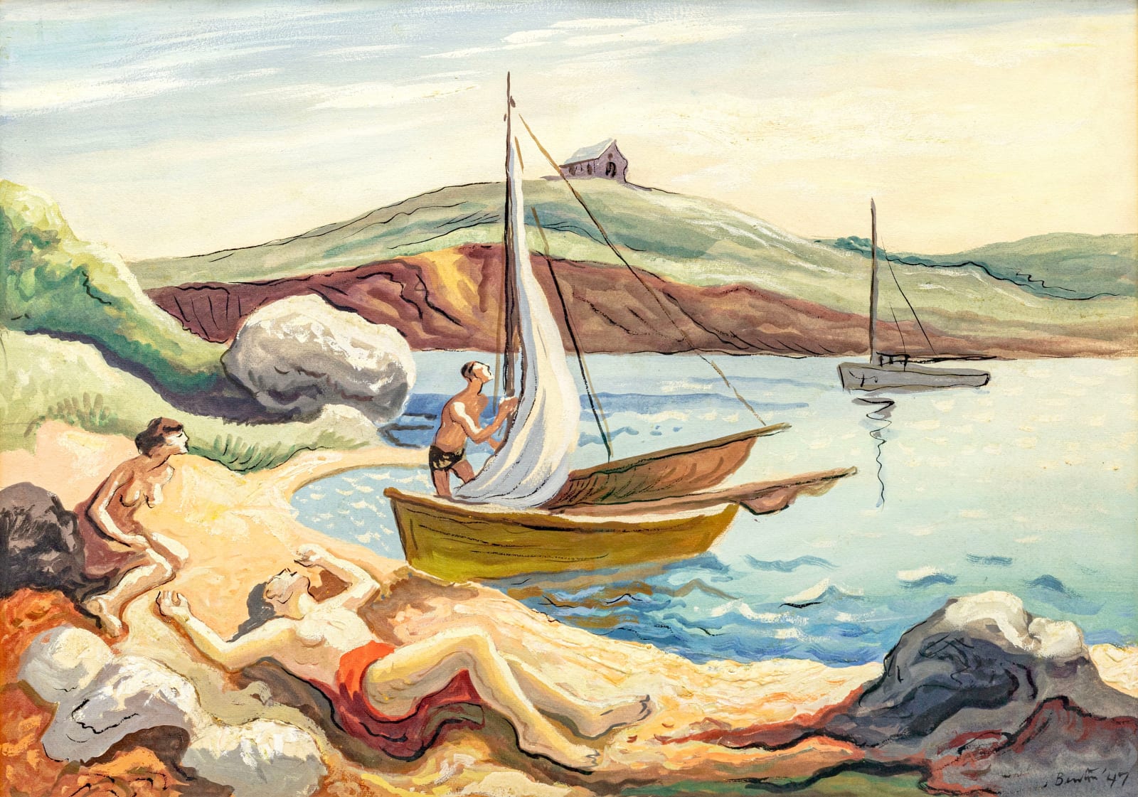 Thomas Hart Benton, Sunbathers, Boat and Beach, 1947