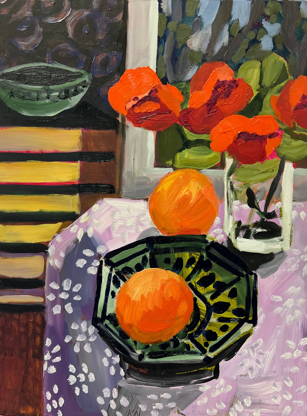 Kate Nielsen, Lilac tablecloth with stripes, 2023