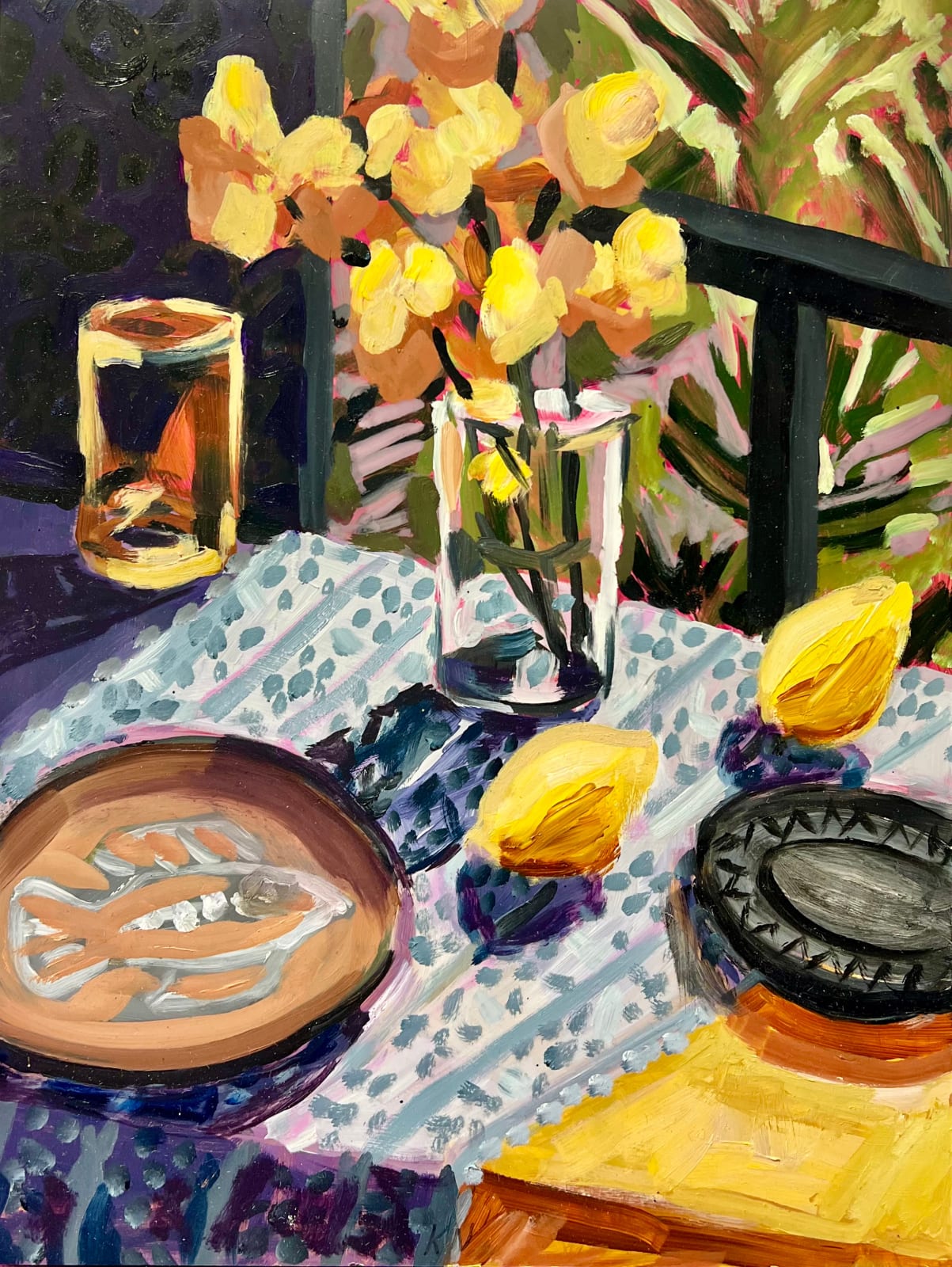Kate Nielsen, Lemons with fish and flowers, 2023