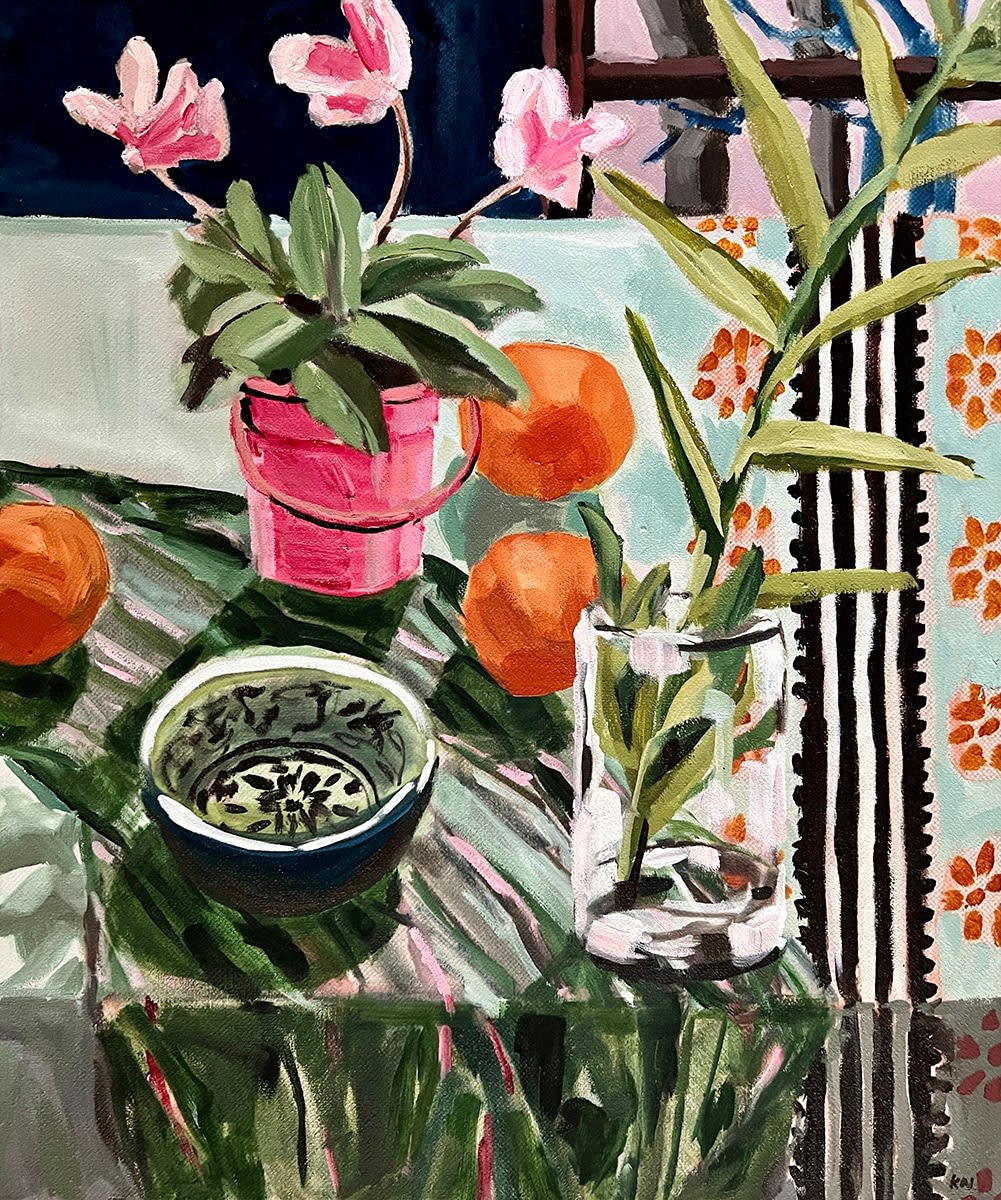 Kate Nielsen, Pot Plant with Green Striped Cloth , 2022