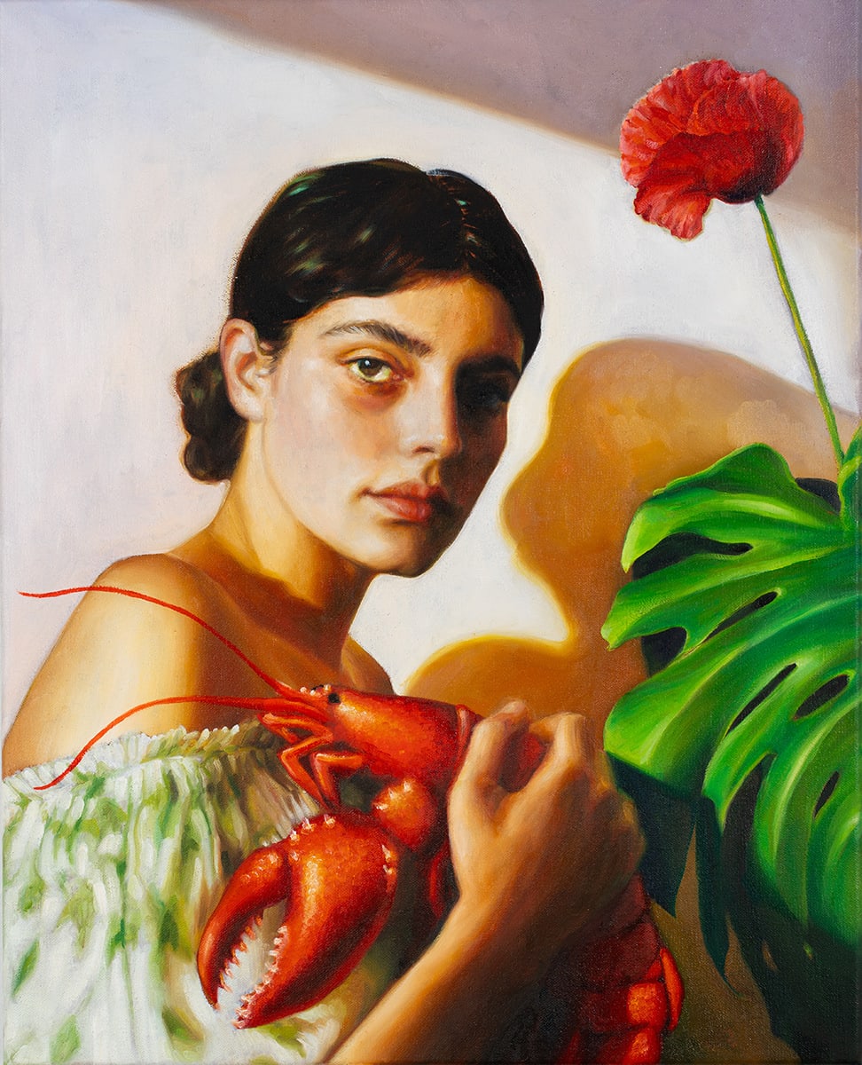 Nicola Higgins, Woman with Poppy and Lobster, 2025