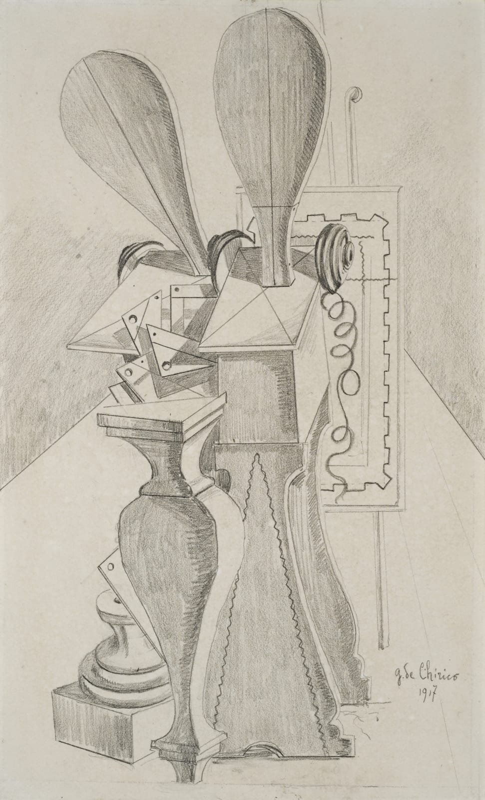 Giorgio De Chirico La muse sorelle (Composition métaphysique) dessin sur papier 31,7 x 19,2 cm