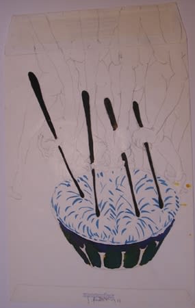 Sébastien Pignon Série des dessins enveloppes dessin au crayon, feutre, aquarelle et encre 30 x 19 cm 25 5/8 by 21 1/4 in.