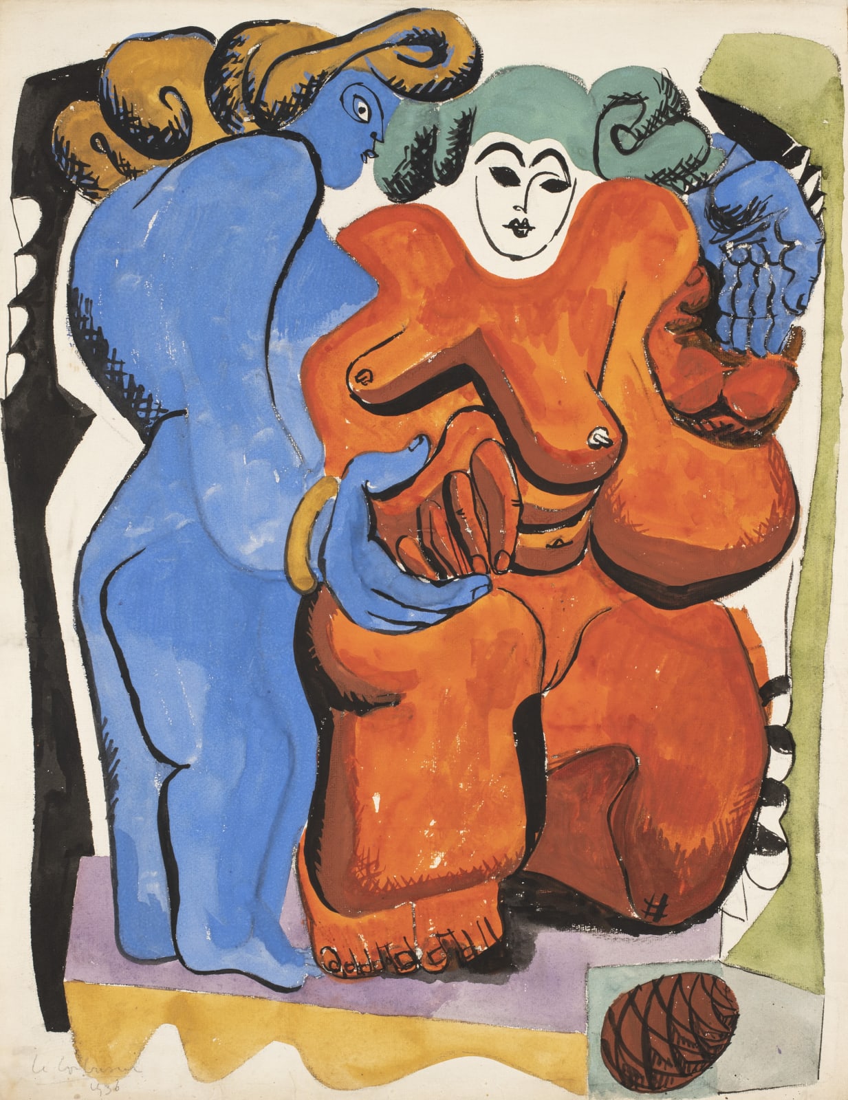 Charles-Edouard Le Corbusier Deux femmes et une pomme de pin gouache sur papier 61 x 47 cm 24 x 18 1/2 in.