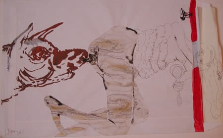 Sébastien Pignon Série des dessins enveloppes crayon, feutre, aquarelle et encre 23 x 36,5 cm 7 1/4 by 5 7/8 in.