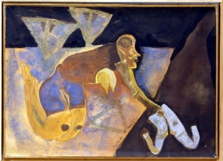 Francis Toledo Figure gouache et sable sur papier marouflé sur carton 23,5 x 32,9 cm (disponible) 9 1/4 x 13 in. (available)