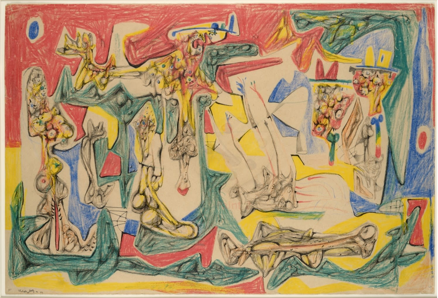 Roberto Matta Nuit frontière crayons de couleur et pastel sur papier 34 x 50,3 cm (archives) 13 3/8 x 19 3/4 in