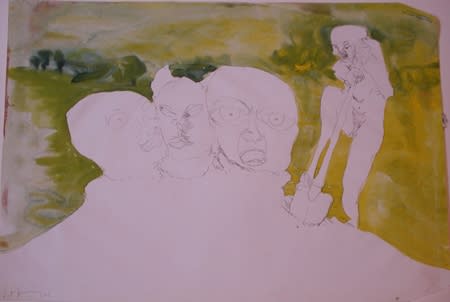 Sébastien Pignon Série des dessins enveloppes crayon, feutre, aquarelle et encre 29.5 x 43.5 cm