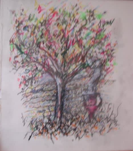 Martial Raysse LSKCSKI. L'arbre gouache, crayon et crayons de couleur 26,2 x 25,6 cm