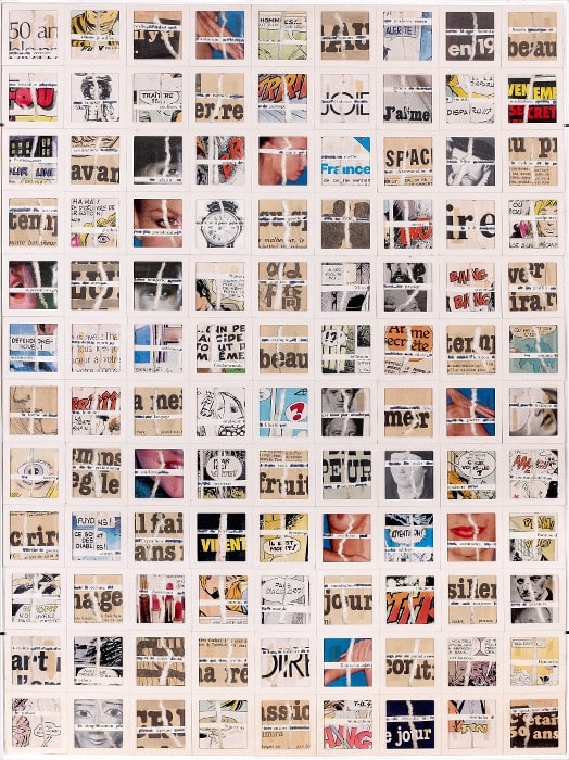 Gil Joseph Wolman Spectateur, c'était 50 ans assemblage de papiers séparés en deux, textes imprimés et cartons de diapositives sur film plastique transparent 61 x 46 cm