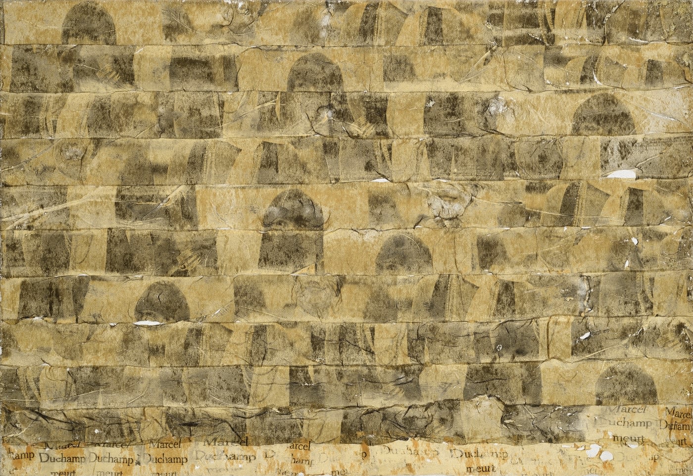 Gil Joseph Wolman Sans titre (Marcel Duchamp meurt) art scotch sur toile 38 x 55,3 cm 8 1/8 by 6 1/2 in.