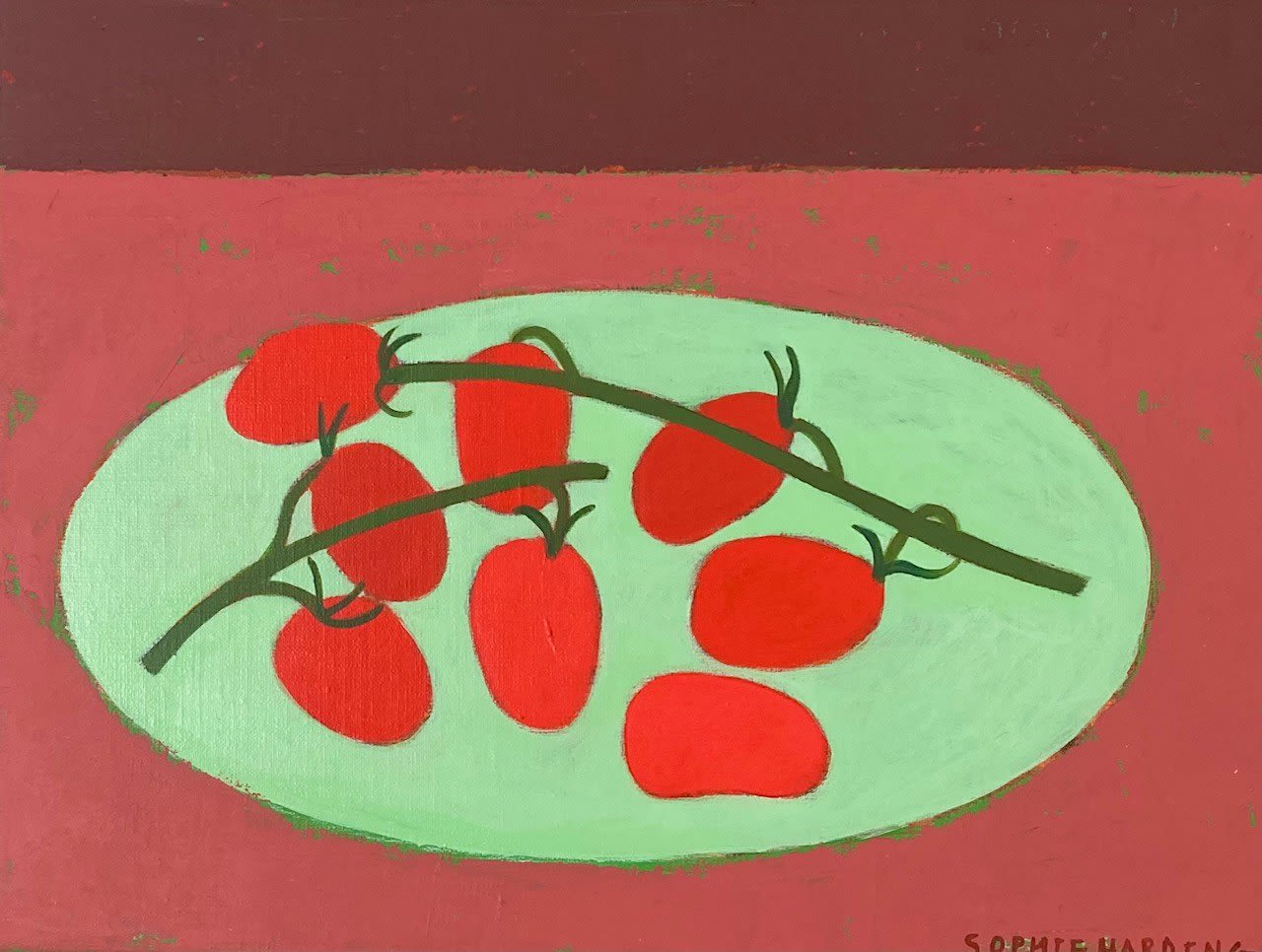Sophie Harding, Tomatoes on a Green Plate, 2025
