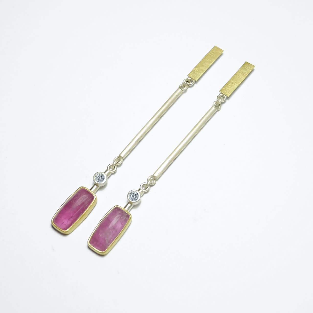 Sam Photic, 18ct Yellow Gold, Sterling Silver, Pink Tourmaline and Cubic Zirconia Earrings, 2023