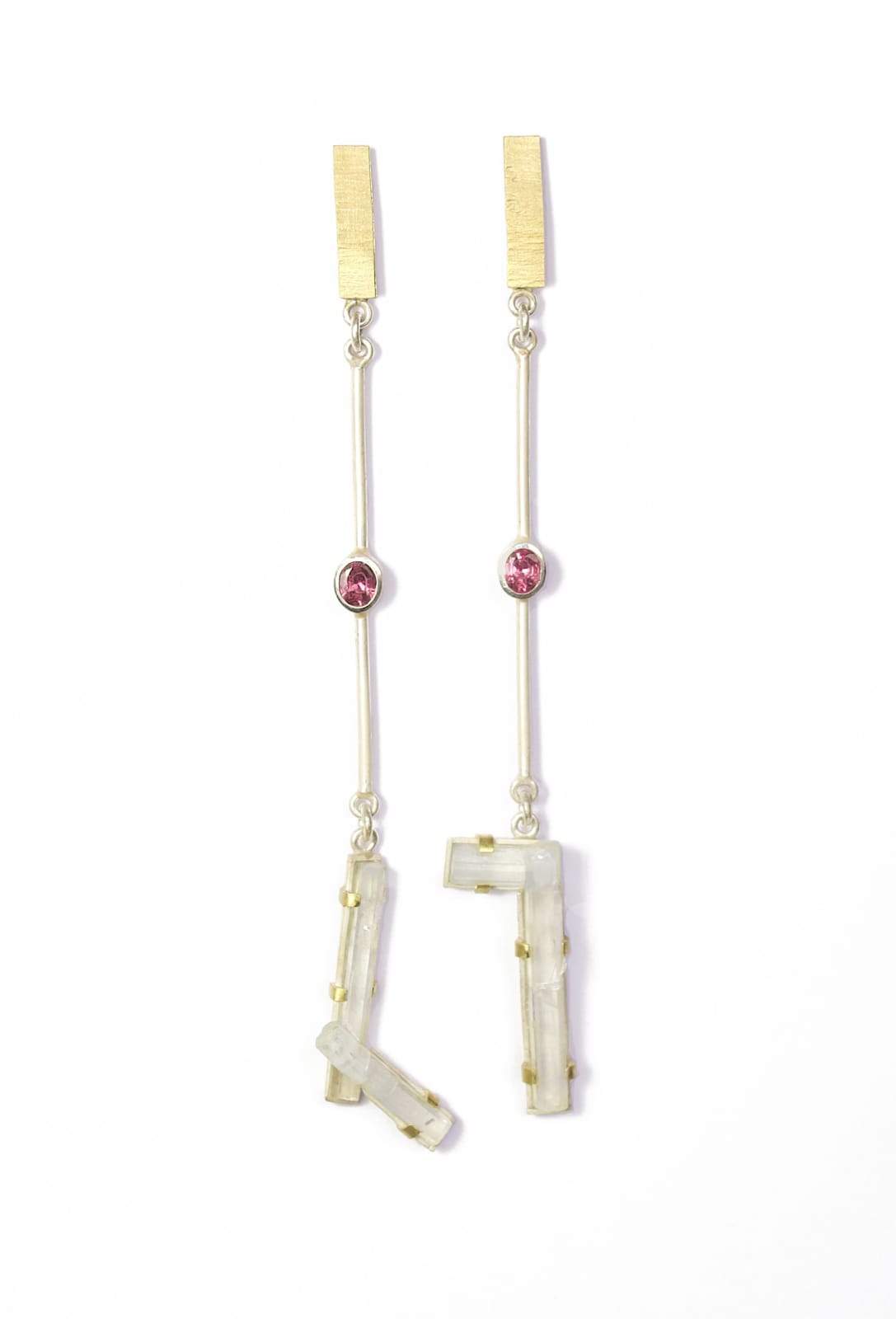 Sam Photic, Earrings 18ct Gold, Silver, Pink Tourmaline and Quartz
