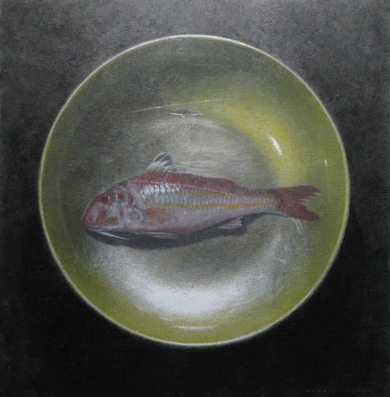 Robert Pittam, Red Mullet on a Gold Leaf Plate, 2025