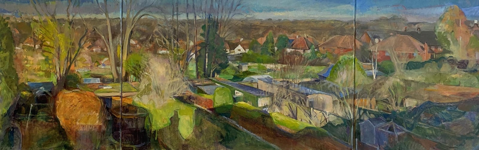 Lia Hattersley, December Morning Sunlight across our Gardens and Beyond