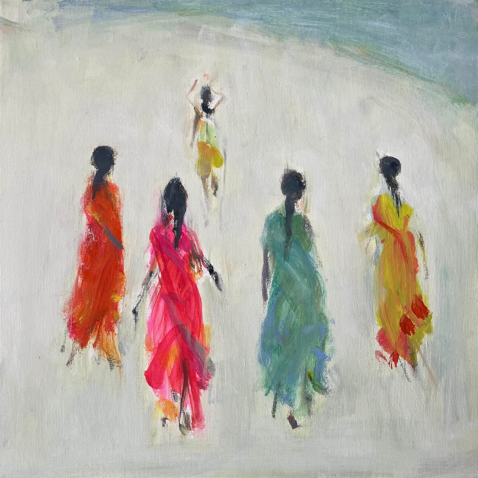 Ann Shrager, Four Ladies in Saris, Beach