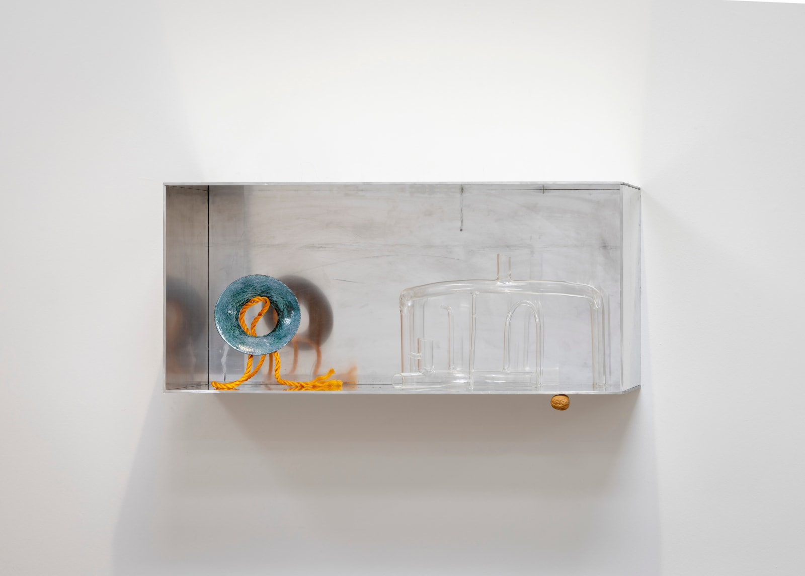 FOS, Aluminium, glass, enamel, rope, walnut, 2024