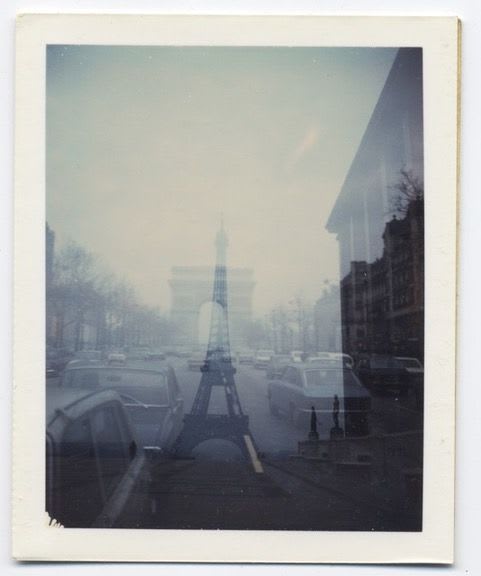 Brigid Berlin, Untitled, (double-exposure with Eiffel Tower and Arc De Triomphe), ca. 1971