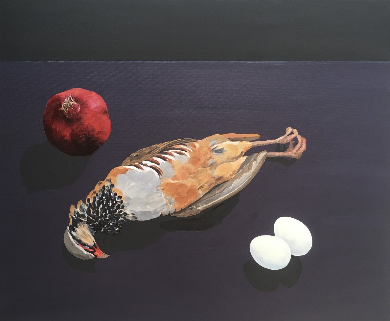 Flan Flanagan, Slate Purple Landscape - Partridge, Pomegranate, Eggs, 2019