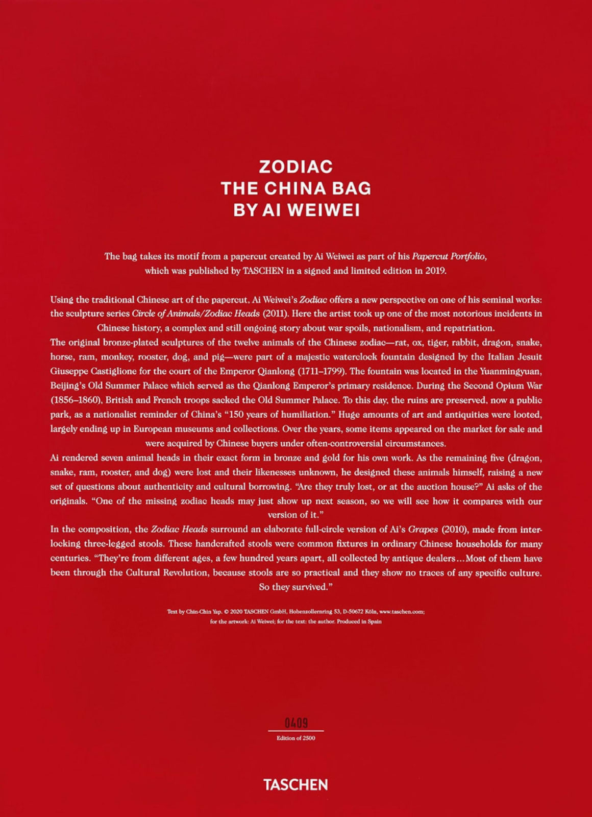 Ai Weiwei, The China Bag ‘Zodiac’, 2020