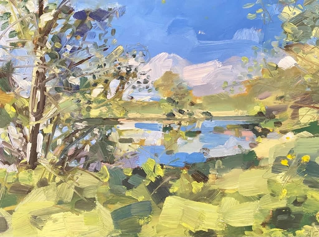 English Countryside Landscape Blue Green Scenic Greenery Sky Field Oil Painting