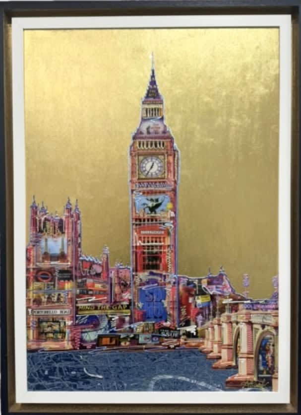 London_BigBen_Tower_Bridge_Thames_Clock_Gold_GraphicCollage