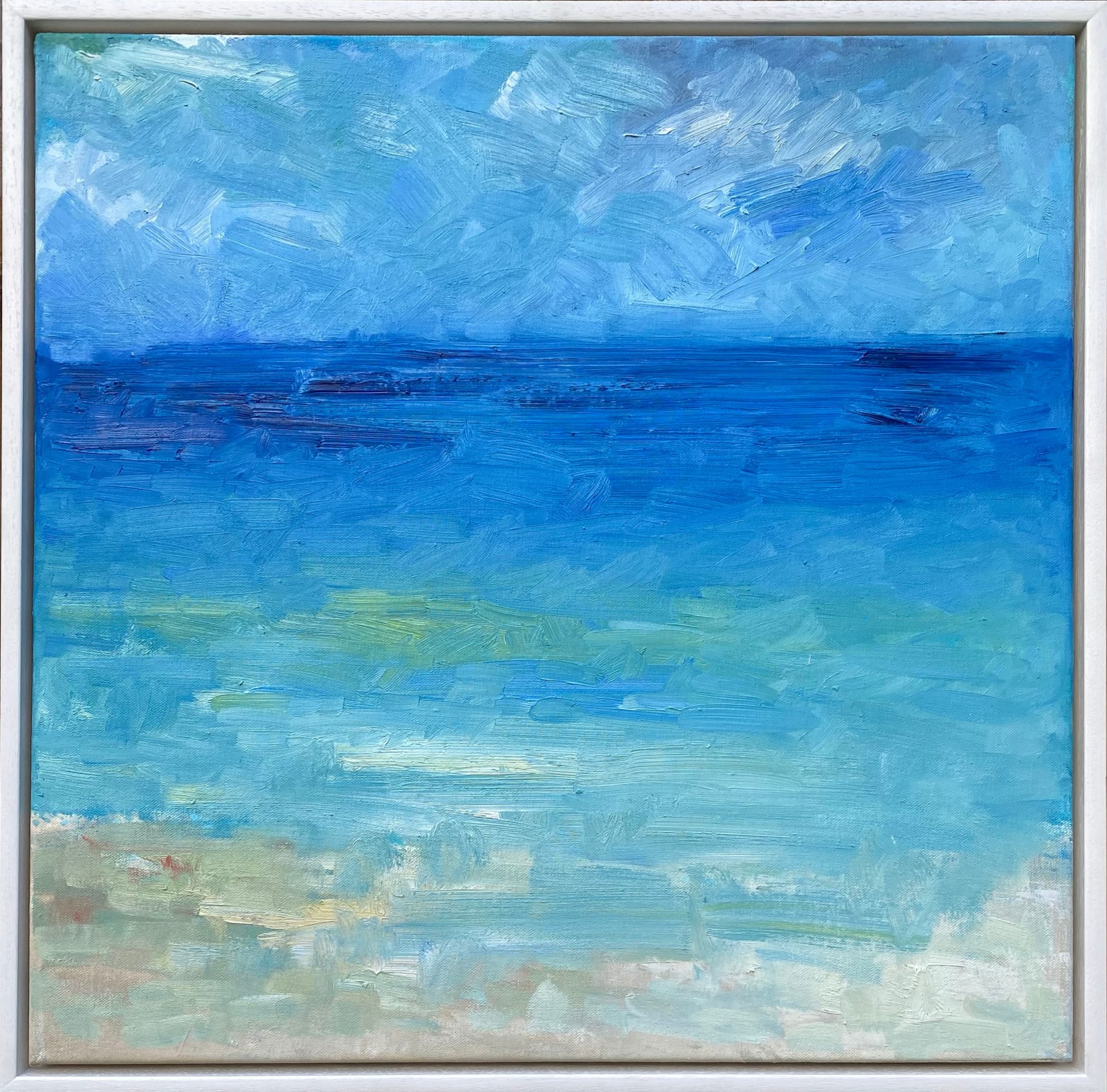 Abstract Seascape Beach Cornwall Sea Sky Blue Calm Oil Painting