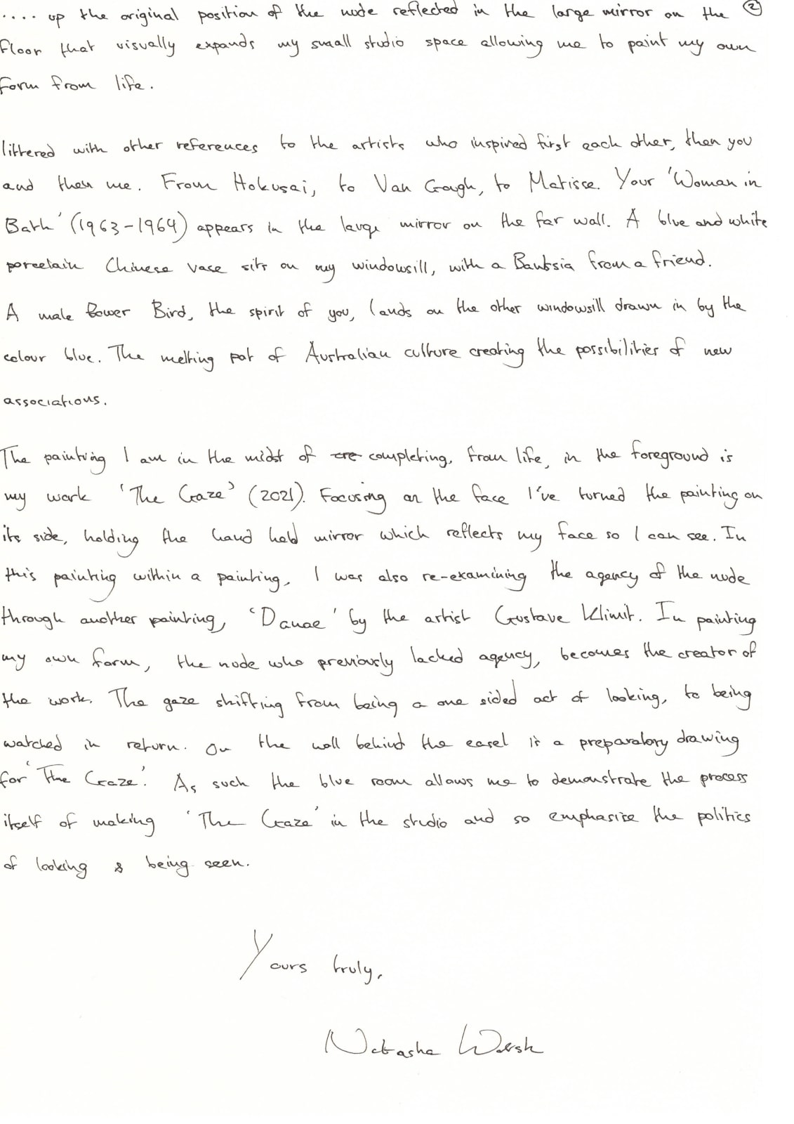Natasha Walsh, Dear Brett (The Blue Room), 2022