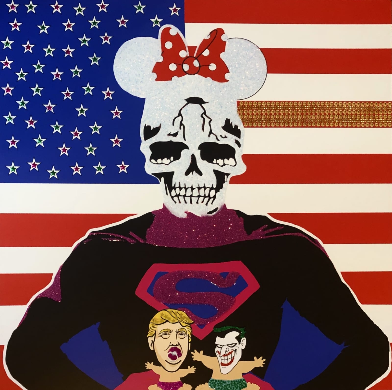 Serero Pop Art, Super Minnie with Trump and Joker , 2020