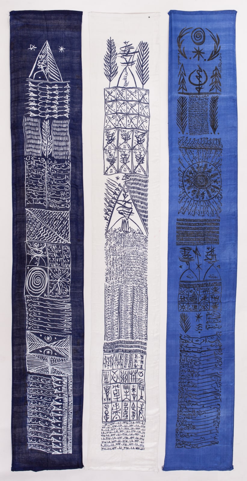 Rachid Koraïchi, Banners from the series: 7 Variations Indigo (set of 3), 2002