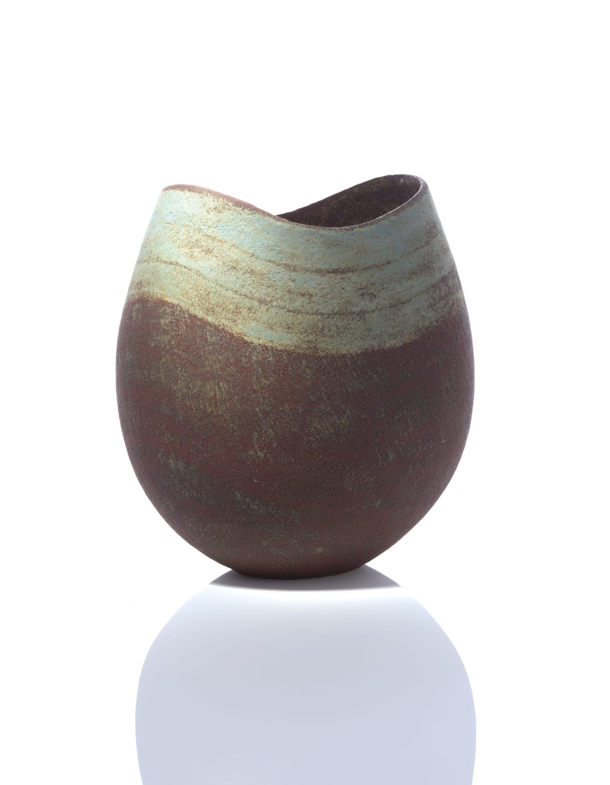 John Ward, Monumental 'Russet and Blue-Banded 'Dipped-Rim' Oval Pot, circa 2000s