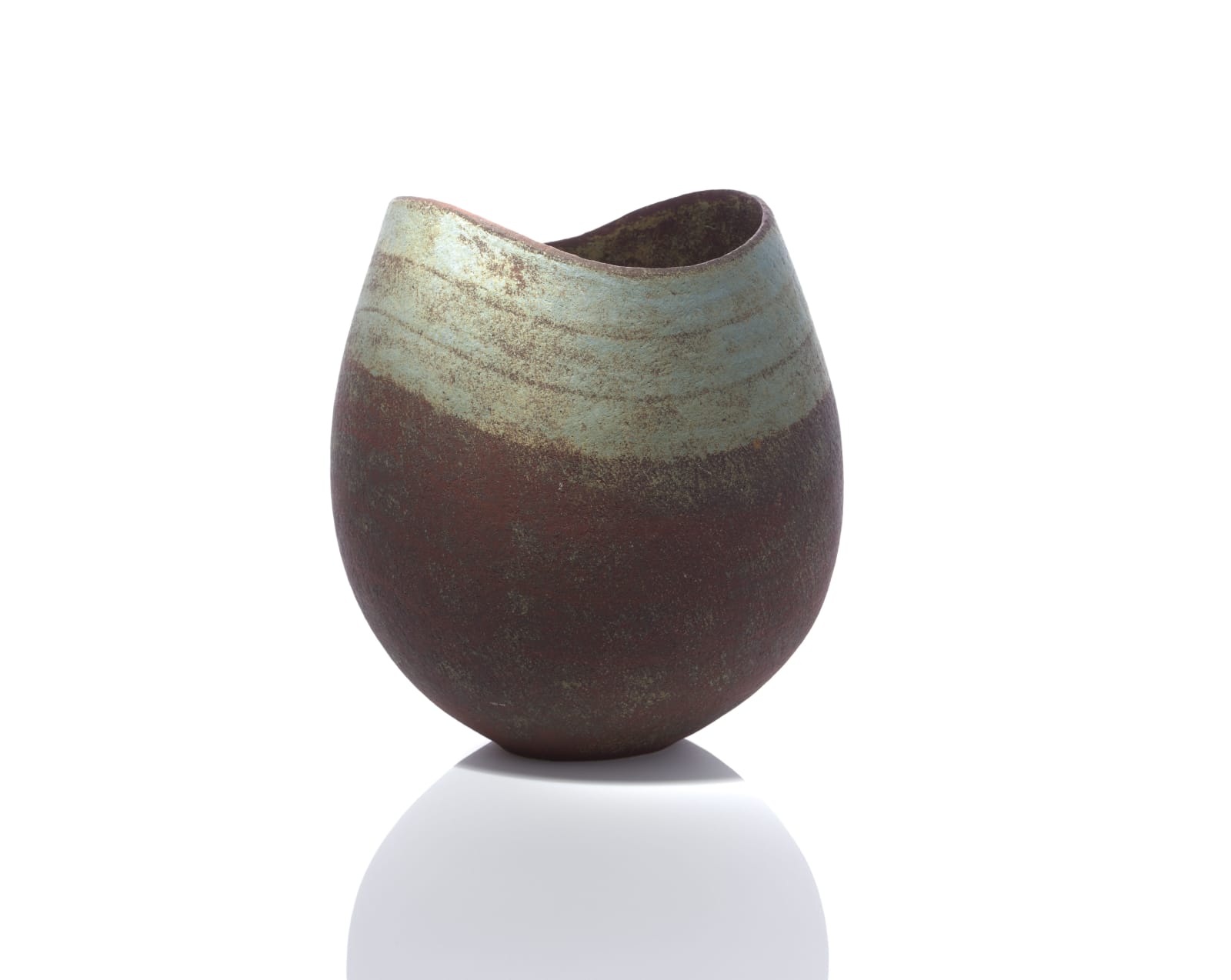 John Ward, Monumental 'Russet and Blue-Banded 'Dipped-Rim' Oval Pot, circa 2000s