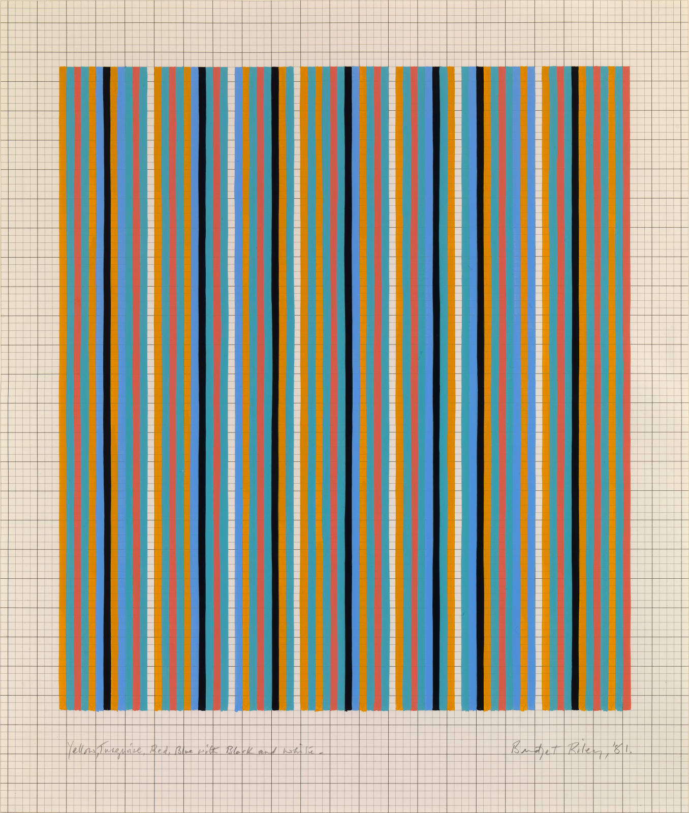 Bridget Riley, Yellow, Turquoise, Red, Blue with Black and White, 1981