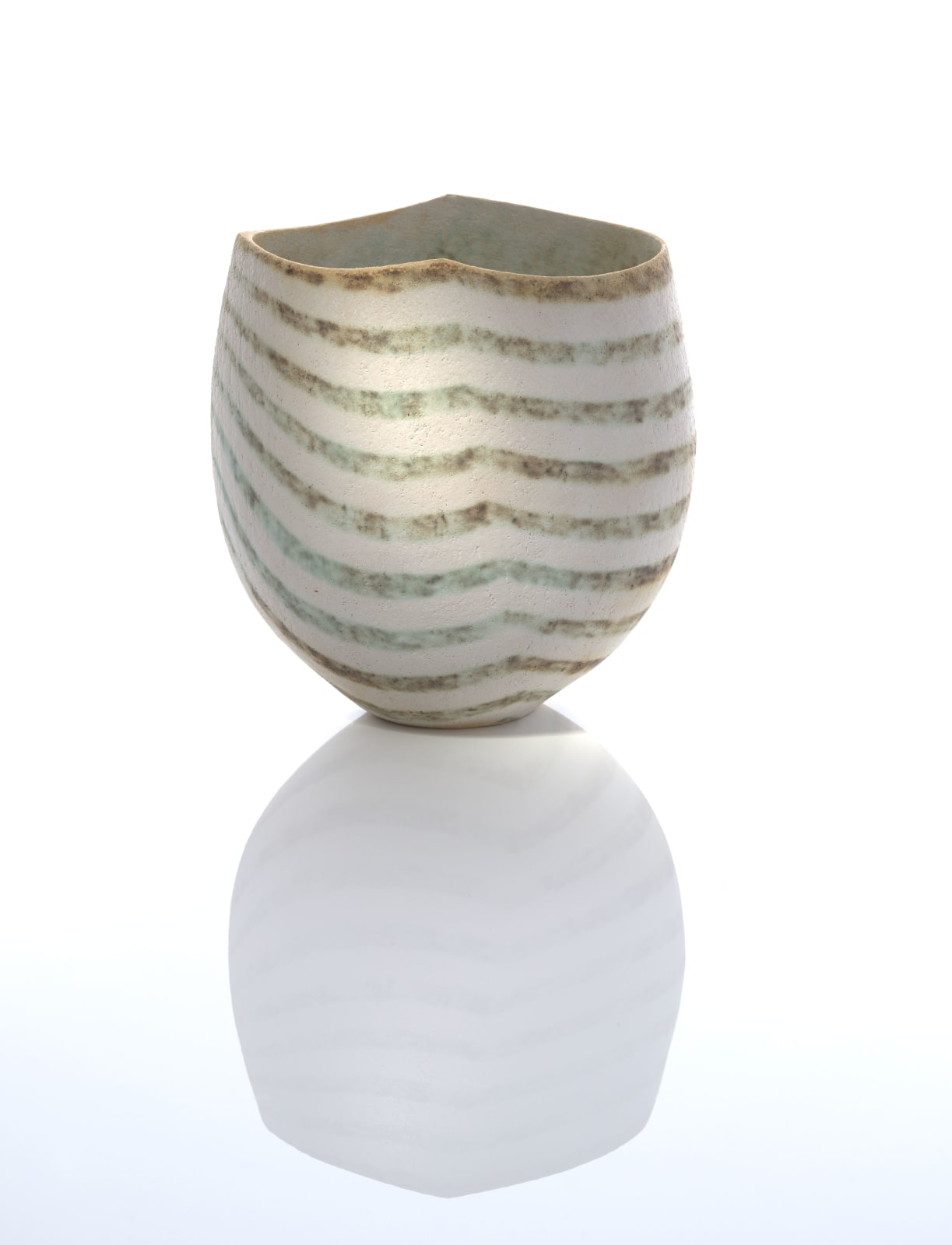 John Ward, Green and White Banded Pot, circa 1990s