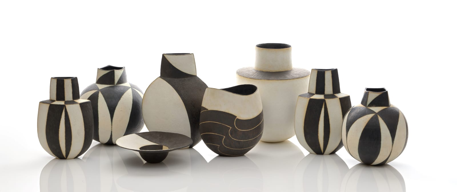 John Ward, Black and White Rounded Pot with Squared Neck, circa early-1990s