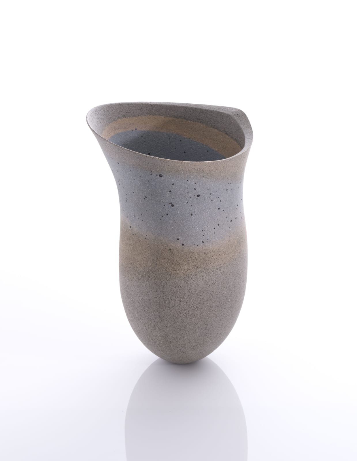 Jennifer Lee, Blue - grey, spangled, sandy pink bands, tilted shelf rim, 1992