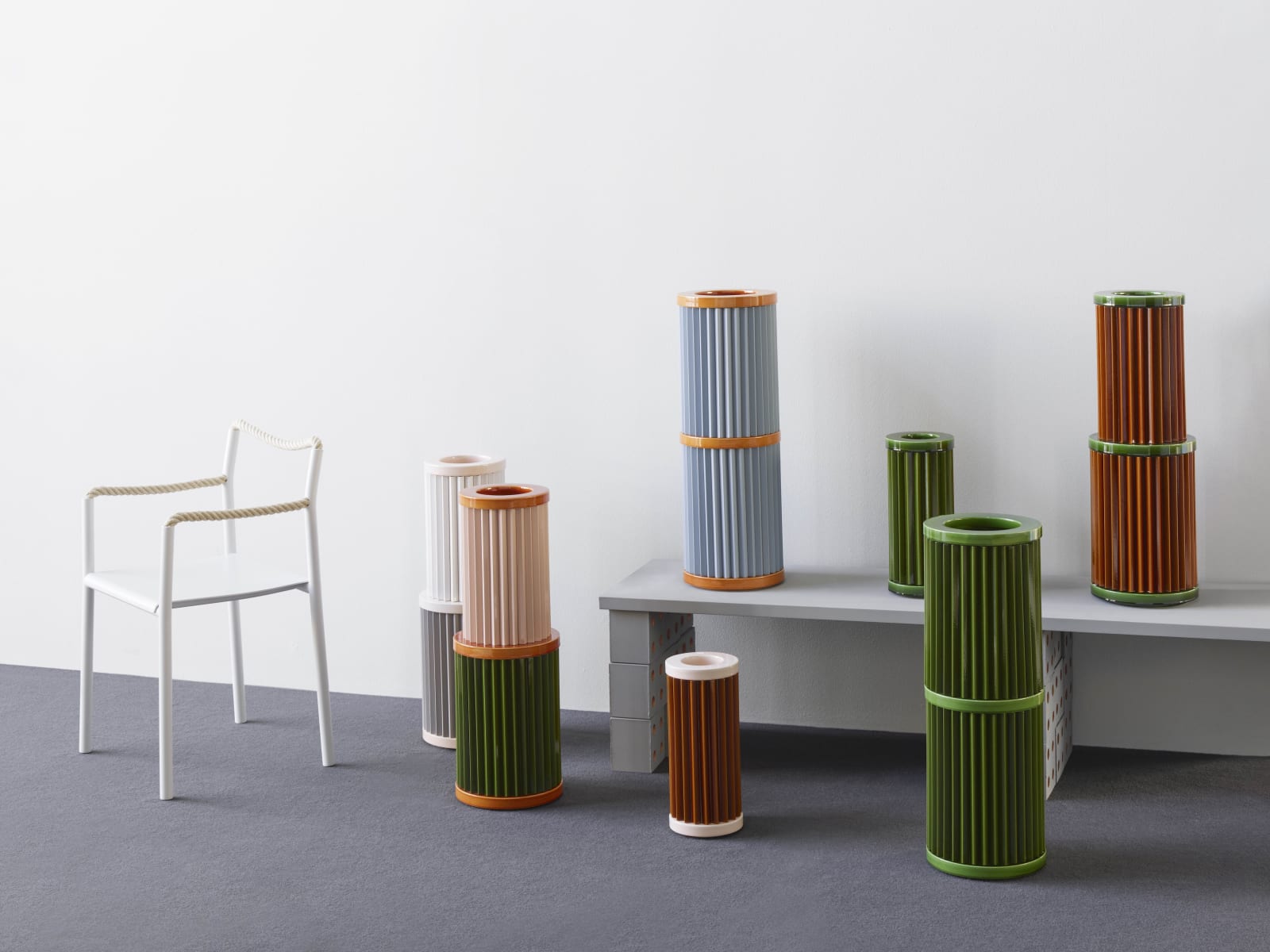 Ronan & Erwan Bouroullec, Rombini Vase C (Glossy Rose + Matt White + Matt Grey), 2021