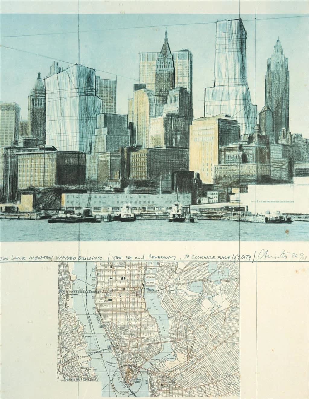 Christo, Two Lower Manhattan Wrapped Buildings, Project for New York, 1980