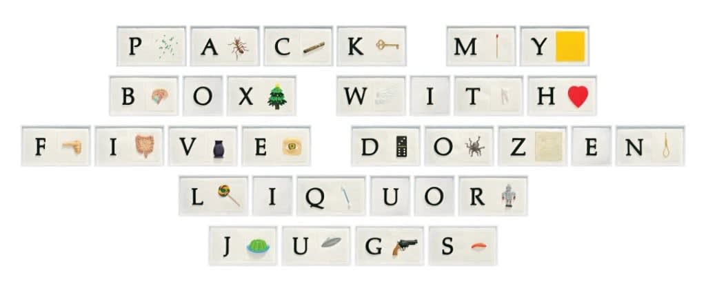 John Baldessari, A B C Art (Low Relief), Part II: PMBWFDLJ (Pangram), 2010