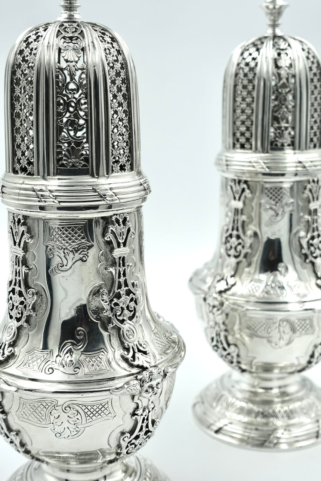 LA Crichton, A Monumental Pair of Sugar Casters by LA Crichton, 1909
