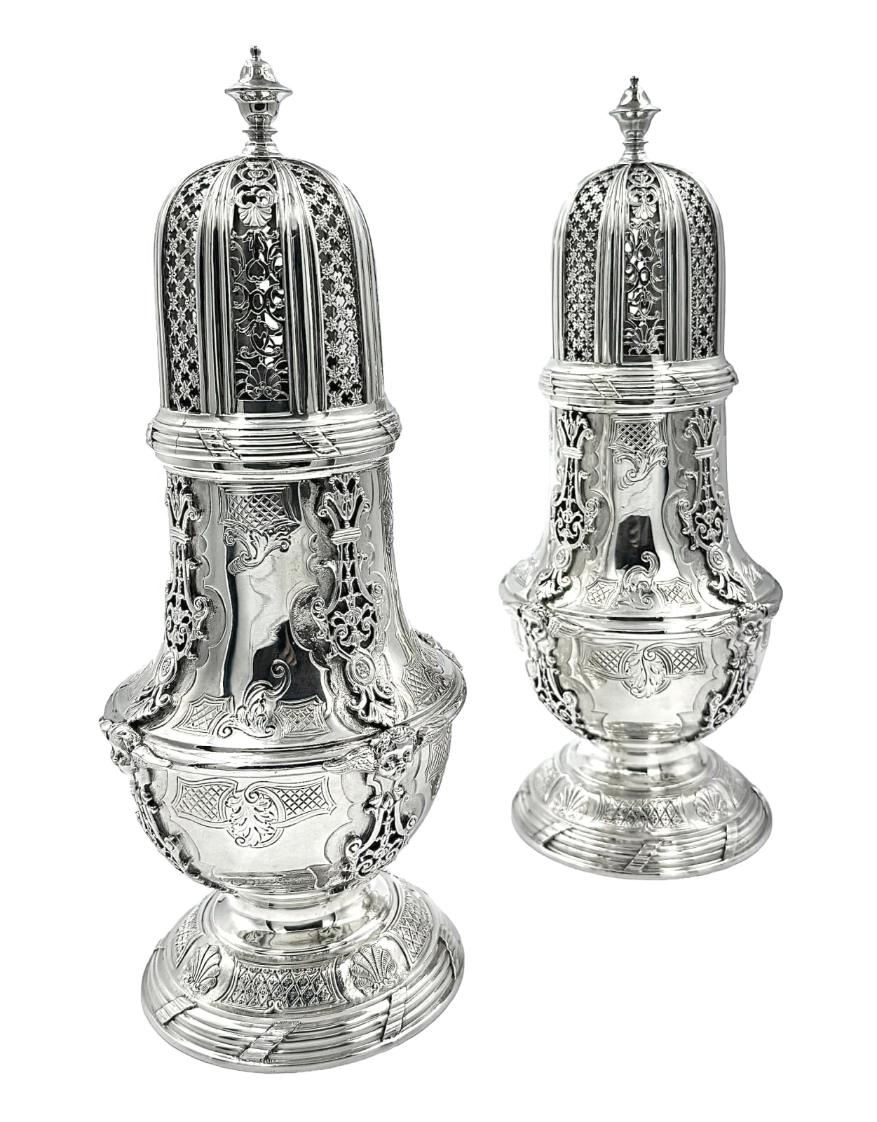 LA Crichton, A Monumental Pair of Sugar Casters by LA Crichton, 1909