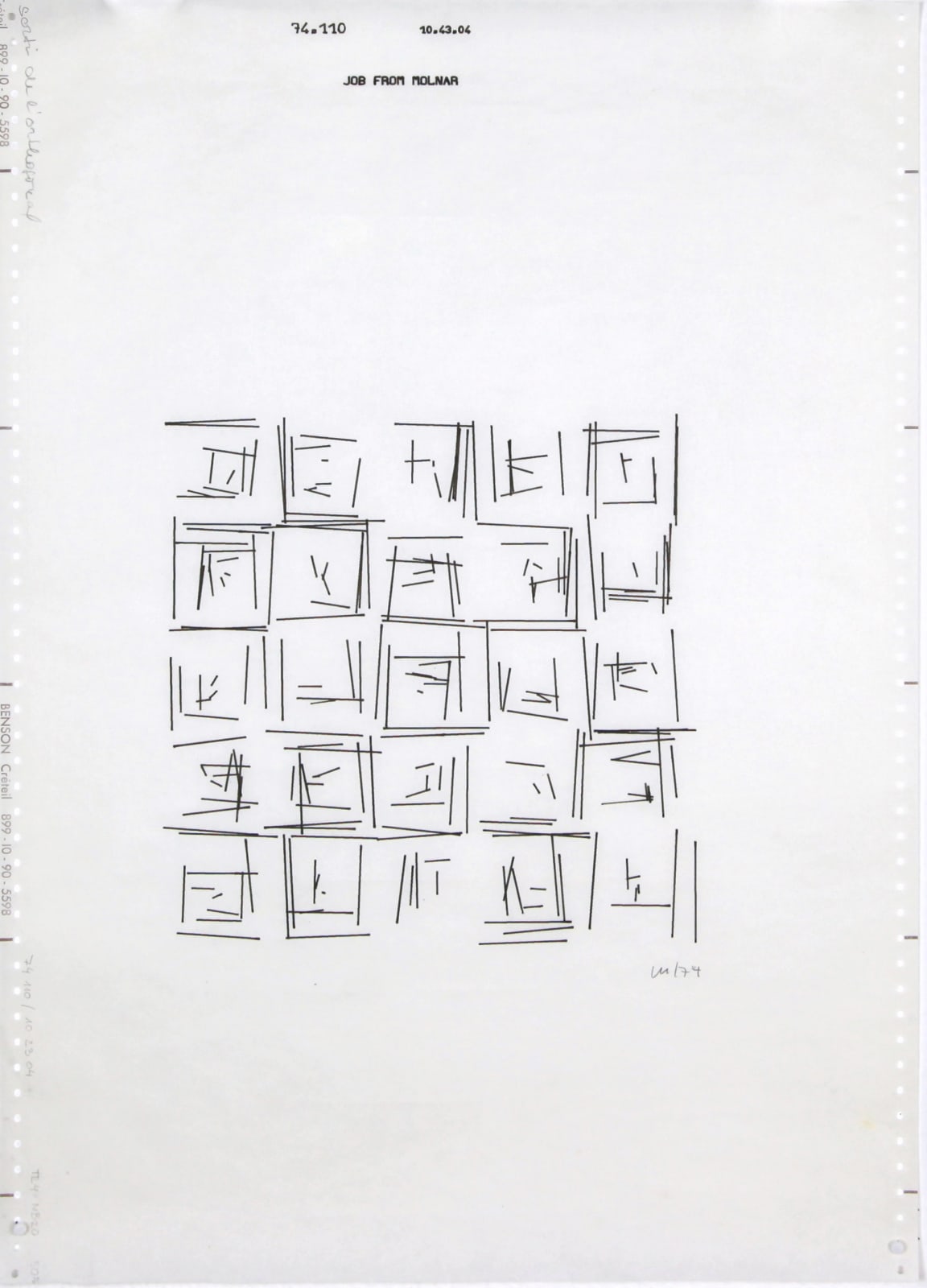 Vera MOLNAR, Sortie de l'orthogonale (ref. 74.110 - 10.43.04), 1974