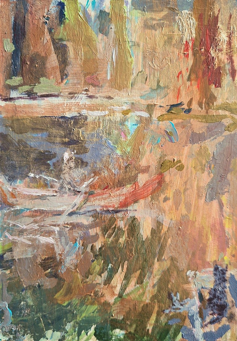 Elaine Woo MacGregor, Autumn Glow – Canoeing in the lake with loyal companion (106)